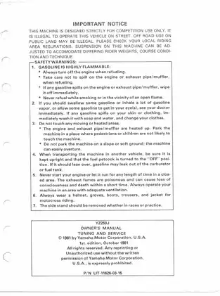 1982 Yamaha YZ250J owner´s, service manual Preview image 2
