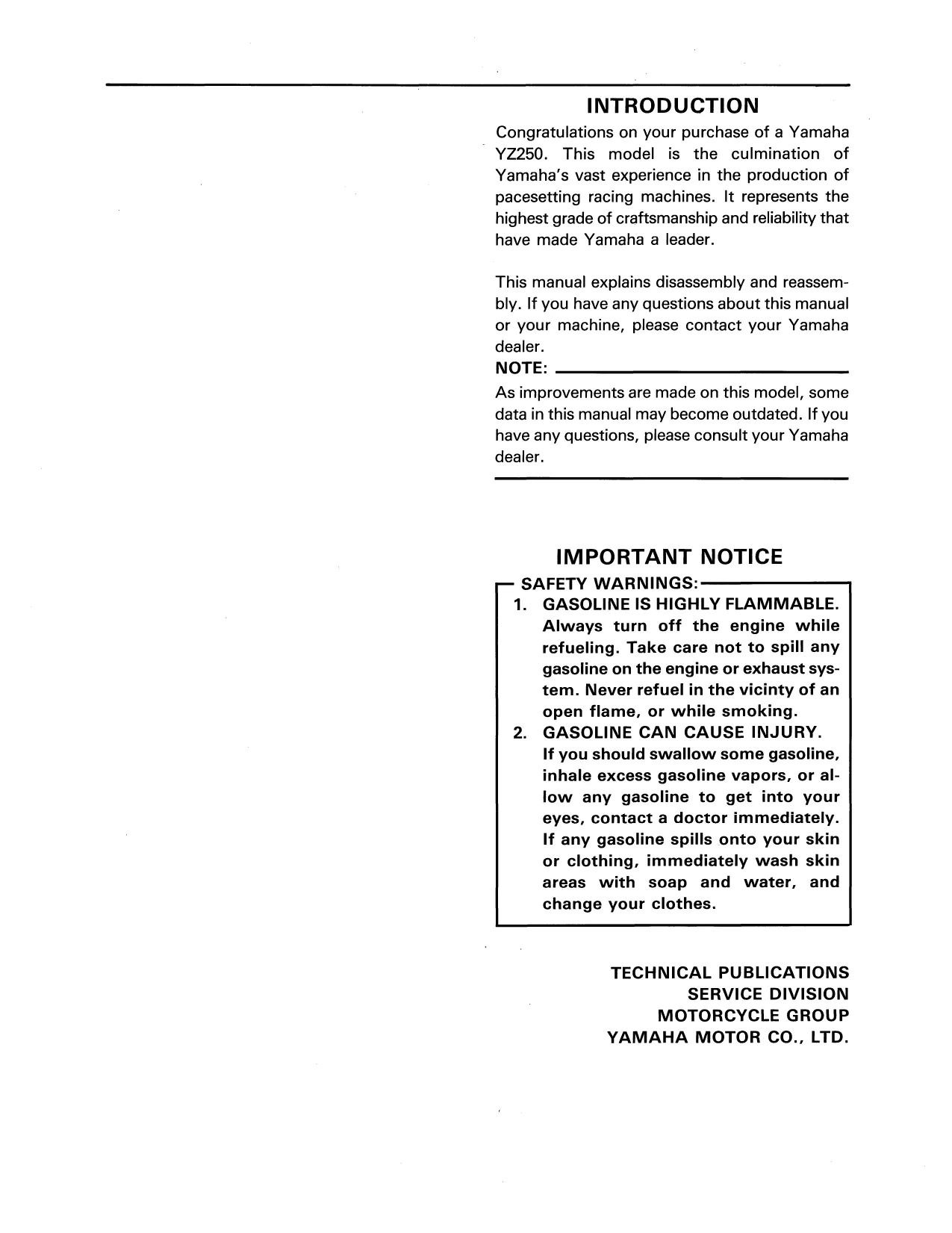 1989 Yamaha YZ250 manual Preview image 3