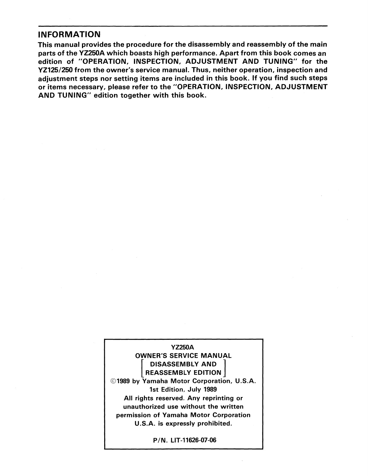 1990 Yamaha YZ250 manual Preview image 2