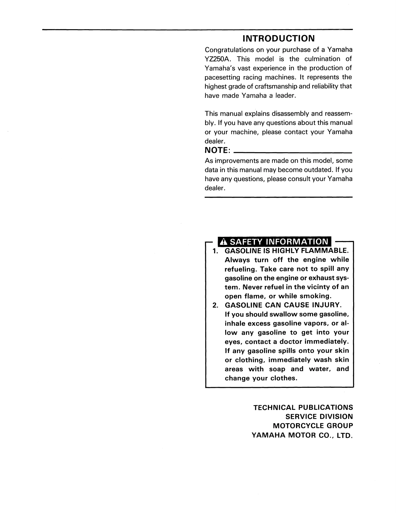 1990 Yamaha YZ250 manual Preview image 3