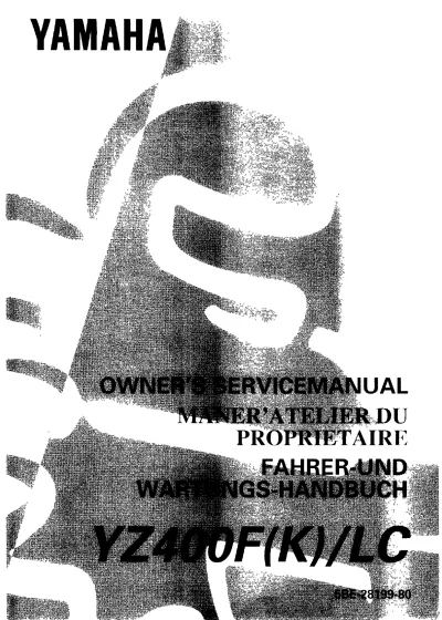 Preview: 1998–1999 Yamaha YZ400F(K)/LC Service Manual (P/N 5BE-28199-80, 5BE-28199-90)