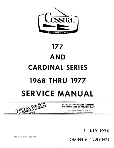 1968–1977 Cessna 177, 177A, 177B Cardinal, Cardinal II and Cardinal RG Series Airplane Service & Repair Manual (First Edition)
