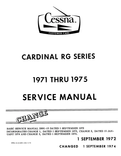 1971–1975 Cessna Cardinal RG Series Aircraft Service Manual (P/N D991-3-13-RPC-200-7/79)
