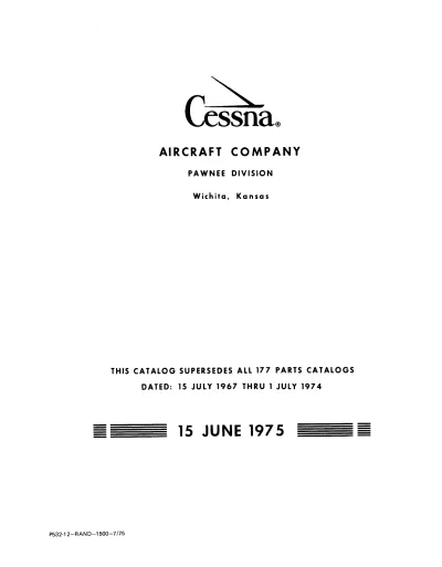1968–1975 Cessna Model 177, Cardinal, and Cardinal II Illustrated Parts Catalog Aircraft (P/N P532-12-RAND-1500-7/75)