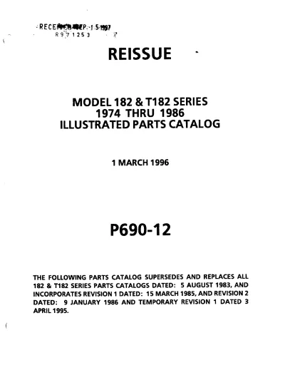 1974–1986 Cessna 182 & T182 Illustrated Parts Catalog (P/N P690-12)