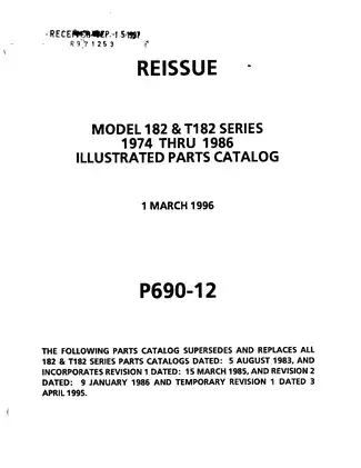 1974-1986 Cessna 182, T182 series aircraft parts catalog