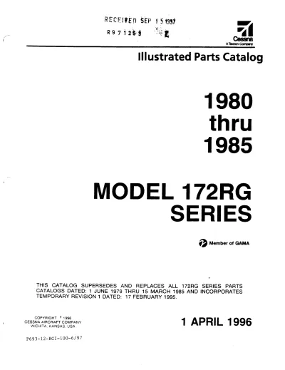 1980–1985 Cessna 172RG Series Illustrated Parts Catalog (P/N P693-12-RGI-100-6/97)
