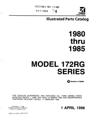 1980-1985 Cessna™ 172RG series Cardinal aircraft parts catalog Preview image 1