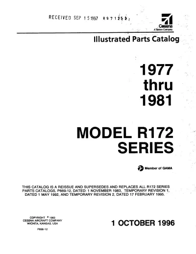 1977–1981 Cessna R172K Hawk XP & FR172K Hawk XP Series Illustrated Parts Catalog