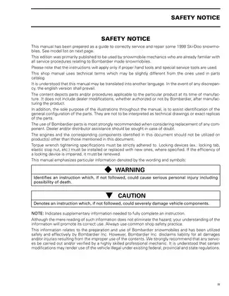 1998 Ski-Doo Service Manual for Tundra II LT, Touring E/LE, Formula S/S Electric, and Skandic Models Preview image 5