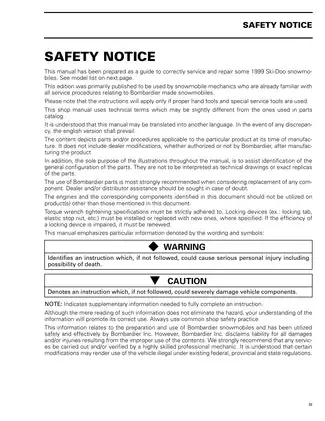 1999 Ski-Doo Formula , MX Z , Mach Z snowmobile shop manual Preview image 5