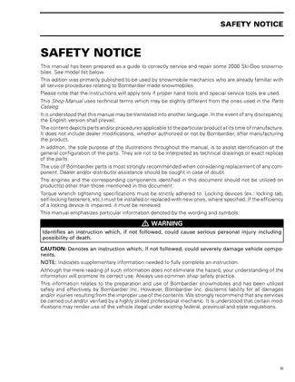 2000 Bombardier Formula , MX Z , Mach Z, Touring, Tundra Ski-Doo shop manual Preview image 5