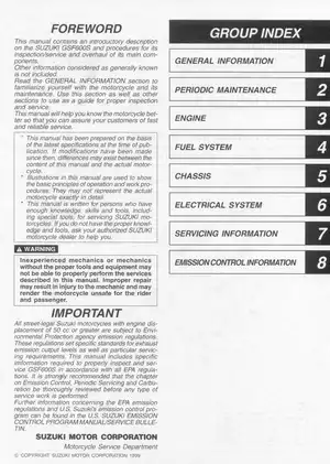 Comprehensive Suzuki GSF600S Motorcycle Service Manual (2000 Model) Preview image 2