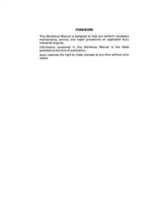 Isuzu Diesel Engine Workshop Manual - SLA, SUB, SLD Models Preview image 2