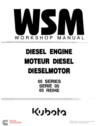Kubota D905, D1005, D1105, V1205, V1305, V1505 dieselmotor workshop manual