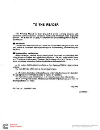 KUBOTA Diesel Engine 05 Series Workshop Manual Preview image 3