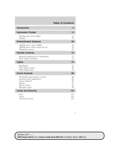 Preview: 2005–2008 Ford Escape Hybrid Owner's Manual (P/N R43561)