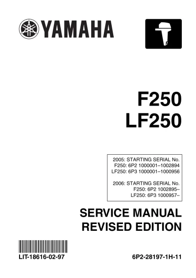 Preview: 2005–2006 Yamaha F250/LF250 Outboard Motor Service Manual (P/N LIT-18616-02–97)