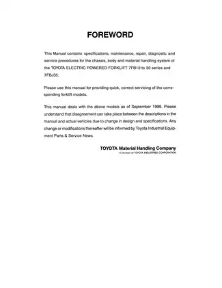 Toyota forklift EFG Series, VFG Series manual