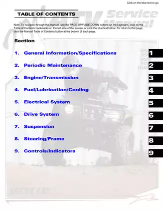 Arctic Cat 450 H1, 450 H1 TRV (2-up), 550 H1, 550 H1 TRV (2-up), 550 H1 TRV Cruiser (2-up), 650 H1, 650 H1 MudPro, 700 H1, 700 H1 TBX (dump bed), H1 TRV (2-up), 700 H1 TRV Cruiser (2-up) manual Preview image 1
