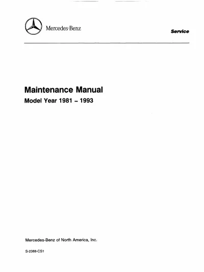 Preview: 1981–1993 Mercedes-Benz Factory Service & Repair Manual (P/N S-2388-CS1)