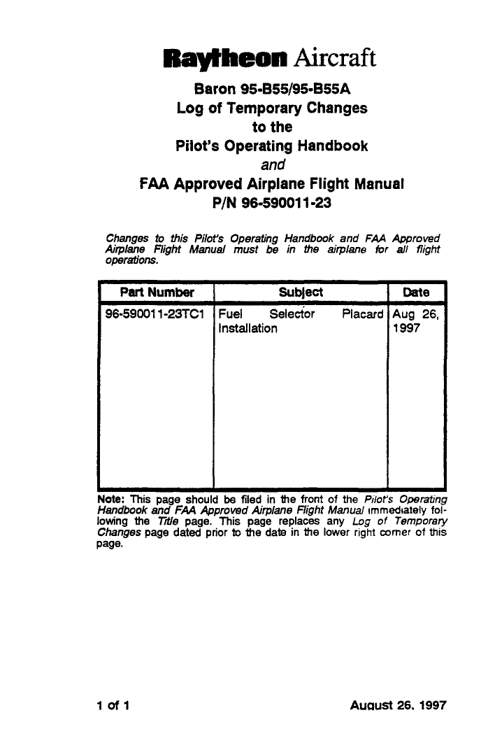 Beechcraft Baron 95-B55 pilot operating handbook manual Preview image 3