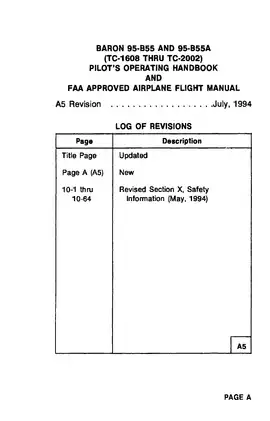 Beechcraft Baron B55 Pilot's Operating Handbook and FAA Approved Flight Manual Preview image 5