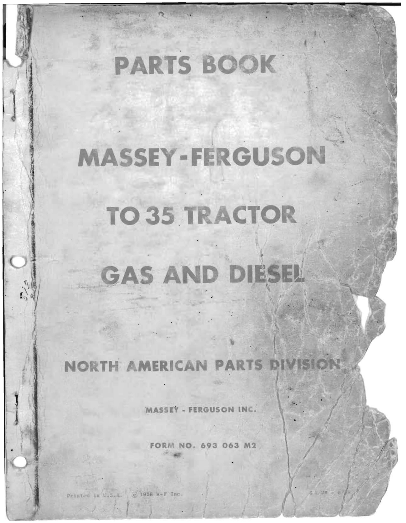 1954-1960 Massey Ferguson TO 35 gas & diesel parts manual Preview image 1