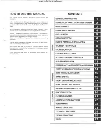 Honda TRX500FA Service Manual - Comprehensive Guide for Maintenance and Repair Preview image 1