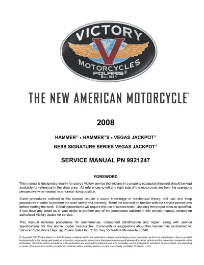 Preview: 2008 Victory Hammer / Hammer S / Vegas Jackpot Service Manual OEM (P/N 9921247)
