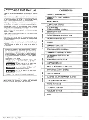 Comprehensive Honda Motorcycle Service Manual - VFR Model (2002) Preview image 2