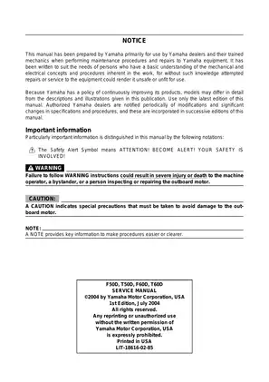 Yamaha F50D T50D F60D T60D Outboard Motor Service Manual Preview image 2