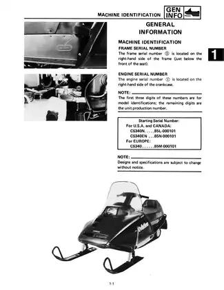 1989-1999 Yamaha Ovation 340, CS340 snowmobile service manual Preview image 4