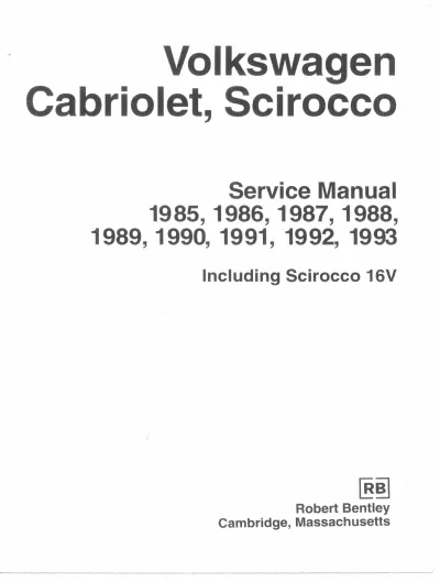 1985–1993 Volkswagen Cabriolet and Scirocco Service & Repair Manual (P/N 0-8376–0362-5)