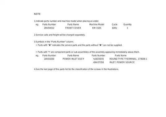 Kyocera Mita KM-1525 multifunctional printer (MFP) parts list Preview image 3