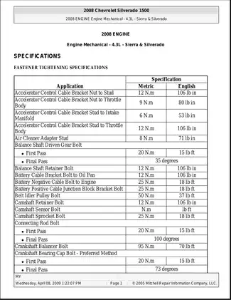 2003-2010 GMC Savana 4.3L, 4.8L, 5.3L, 6.0L, 6.6L duratec engine manual Preview image 1