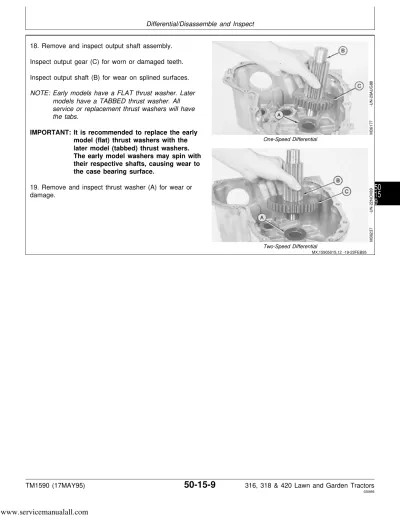 John Deere 316, 318 & 420 Lawn and Garden Tractors Service Manual (P/N TM1590)