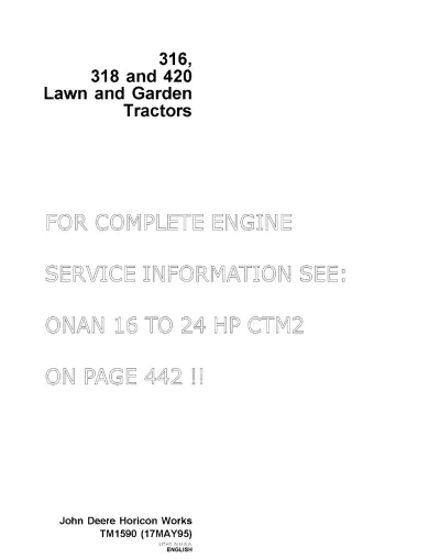 Preview: John Deere 316, 318 & 420 Lawn and Garden Tractors Service Manual (P/N TM1590)