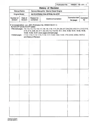 Yanmar Marine Diesel Engine Service Manual for Models 6LY2-STE, 6LY2A-STP, and 6LYA-STP Preview image 2