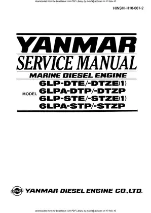 Yanmar 6LP,  6LPA,  6LP-DTE, 6LP-DTZE(1), 6LPA-DTP, 6LPA-DTZP, 6LP-STE, 6LP-STZE(1), 6LPA-STP, 6LPA-STZP marine diesel engine service manual