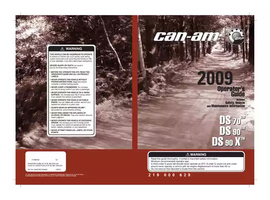 2009 Can-Am DS 70, DS 90, DS 90 X owners manual Preview image 1