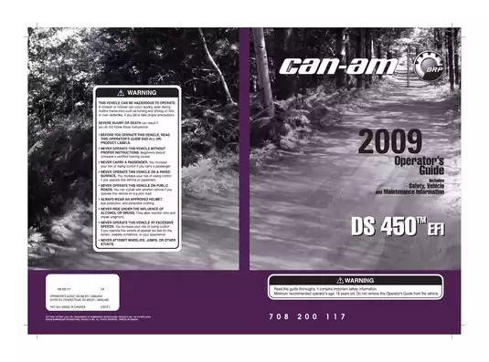 2009 Bombardier Can-Am DS 450 EFI owners manual Preview image 1