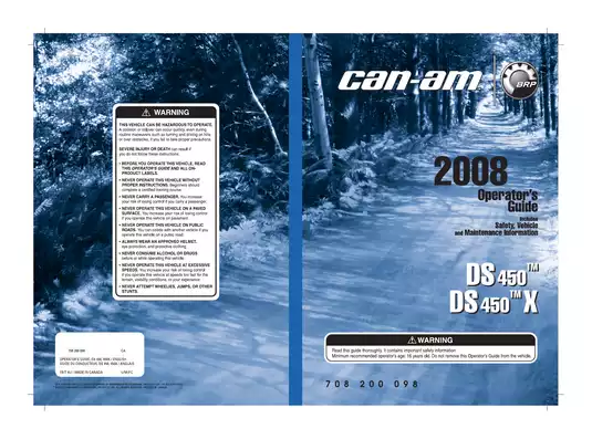 2008 Can-Am DS 450, DS 450 X ATV operator´s guide Preview image 1