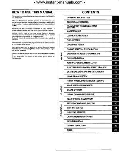 Preview: 2006 Honda TRX350FA TRX350FEA ATV Service Manual (P/N C4085-91017)