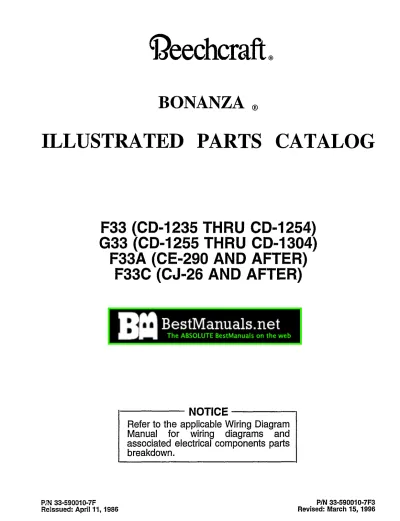 Preview: Beechcraft Bonanza 33, F33, G33, 33A, F33C Illustrated Parts Catalog (P/N 33-590010-7F3)