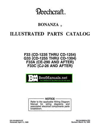 Beechcraft Bonanza F33, G33, F33A, F33C aircraft parts catalog IPC Preview image 1