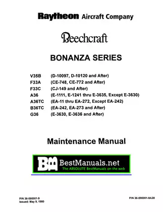 Beechcraft Bonanza V35, F33, A36, B36, G36 maintenance manual