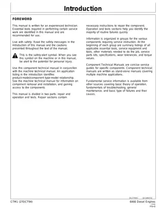 John Deere series 400, 6466 diesel engine technical manual Preview image 3