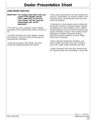John Deere series 400, 6466 diesel engine technical manual Preview image 4
