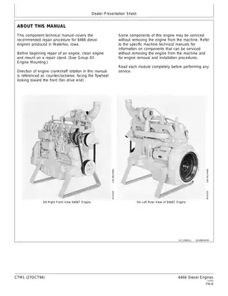John Deere series 400, 6466 diesel engine technical manual Preview image 5